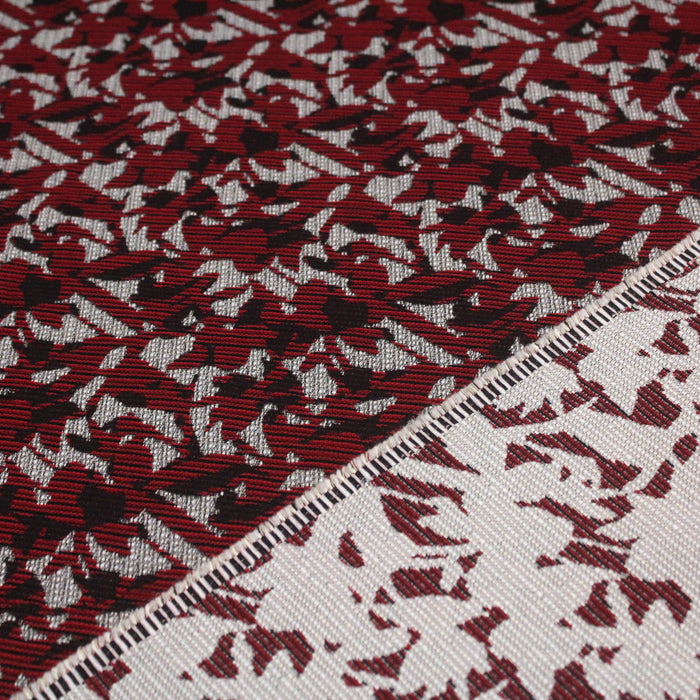 Tissu Lainage Jacquard à feuilles rouges et blanches - Fabrication française