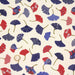 Tissu de coton motif traditionnel japonais aux feuilles de ginkgo bleues, rouges, blanches sur fond écru - Oeko-Tex