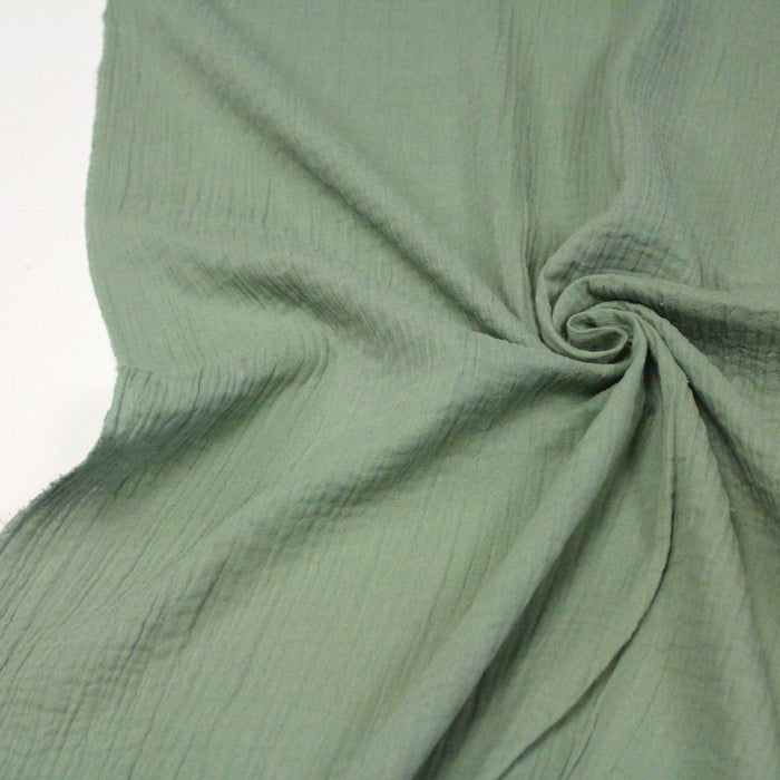 Tissu double gaze de coton gaufrée vert kaki - Oeko-Tex - tissuspapi