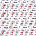 Tissu de coton I LOVE RBX, illustrations de Roubaix aux tons rouges, noirs et blancs sur fond blanc