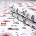 Tissu de coton I LOVE RBX, illustrations de Roubaix aux tons rouges, noirs et blancs sur fond blanc