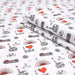 Tissu de coton I LOVE RBX, illustrations de Roubaix aux tons rouges, noirs et blancs sur fond blanc