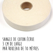 Sangle de coton écrue, 3cm de large - Galette de 10 mètres - TissusPapi.com