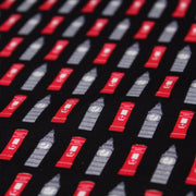 Tissu popeline de coton LONDON aux boîtes aux lettres mailbox rouges & Big Ben, fond noir - TissusPapi.com