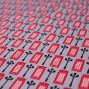 Tissu popeline coton LONDON, cabines téléphoniques rouges & réverbères britanniques - TissusPapi.com