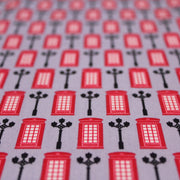 Tissu popeline coton LONDON, cabines téléphoniques rouges & réverbères britanniques - TissusPapi.com
