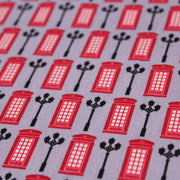 Tissu popeline coton LONDON, cabines téléphoniques rouges & réverbères britanniques - TissusPapi.com
