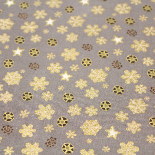 Tissu de Noël, coton, gris aux étoiles blanches et dorées - TissusPapi.com