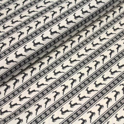 Tissu de coton de Noël scandinave aux rennes & étoiles de neiges gris, fond écru - TissusPapi.com
