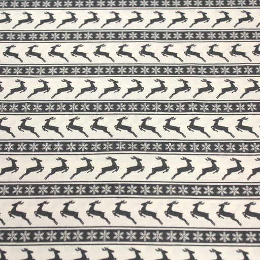 Tissu de coton de Noël scandinave aux rennes & étoiles de neiges gris, fond écru - TissusPapi.com