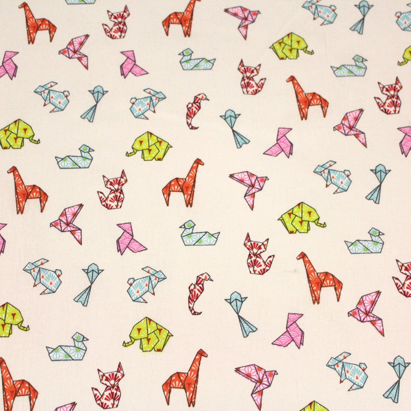 Tissu cotonnade motif japonais ORIGAMI de papier multicolore, fond écru - OEKO - TEX - TissusPapi.com