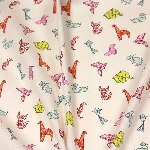 Tissu de coton motif japonais ORIGAMI de papier multicolore, fond écru - Oeko-Tex