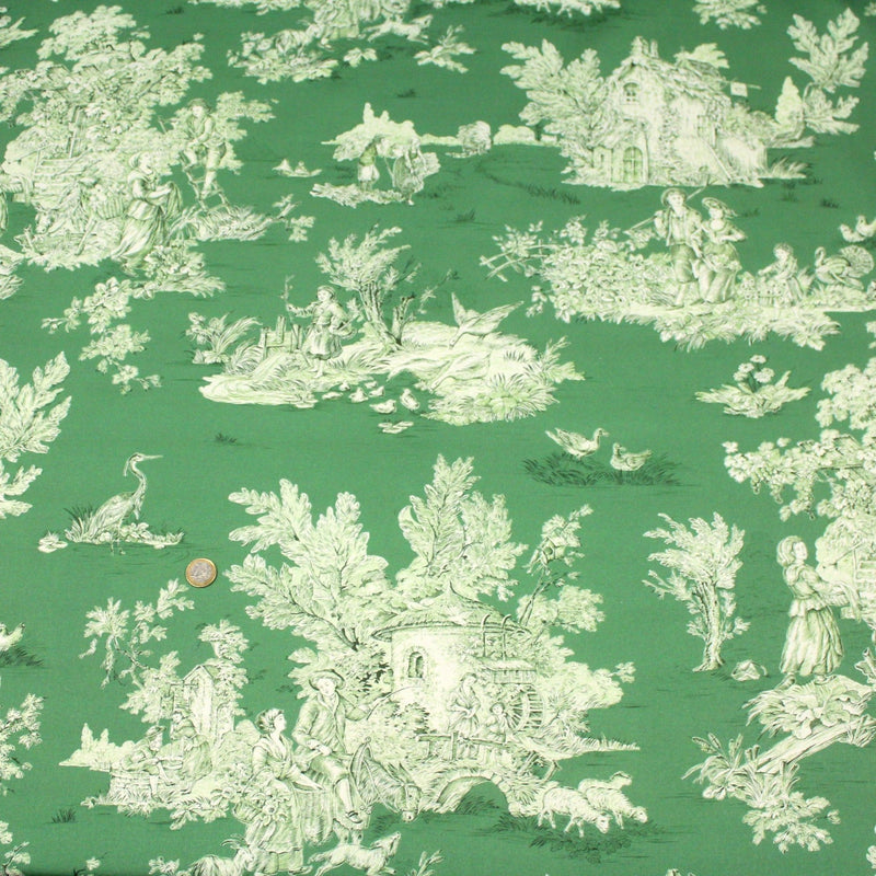 Tissu Toile de Jouy traditionnelle, nombreux fonds très colorés au choix, grande largeur 280cm - OEKO - TEX STANDARD 100 - TissusPapi.com
