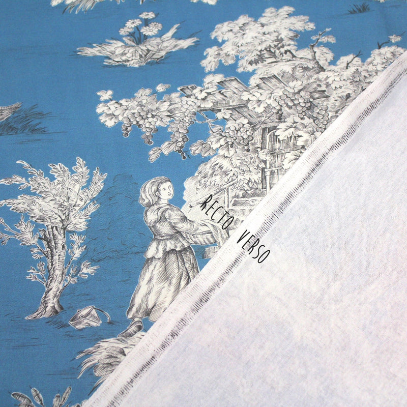 Tissu Toile de Jouy traditionnelle, nombreux fonds très colorés au choix, grande largeur 280cm - OEKO - TEX STANDARD 100 - TissusPapi.com