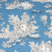 Tissu de coton demi-natté toile de Jouy traditionnelle, grande largeur 280cm, fond bleu & motif gris moyen - Oeko-Tex - tissuspapi