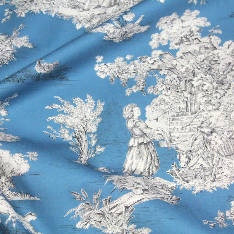 Tissu Toile de Jouy traditionnelle, nombreux fonds très colorés au choix, grande largeur 280cm - OEKO - TEX STANDARD 100 - TissusPapi.com