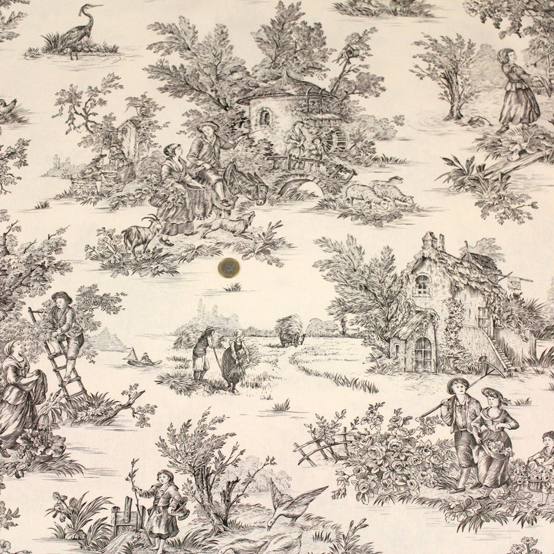 Tissu coton épais demi - natté TOILE DE JOUY, grande largeur 280cm : bleu, vert, rouge, noir - OEKO - TEX - TissusPapi.com