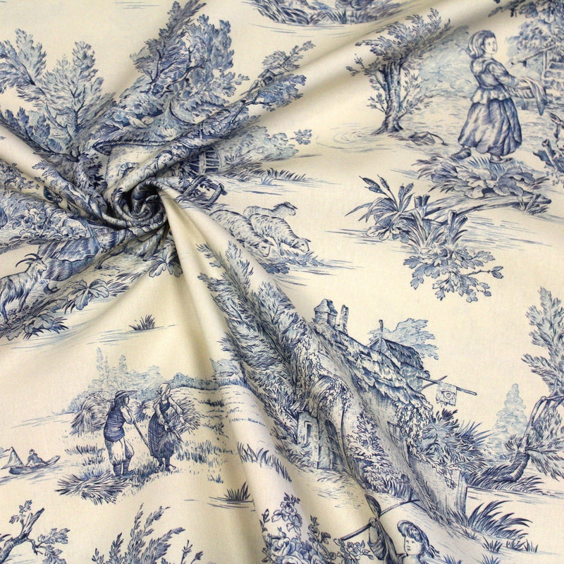 Tissu coton épais demi - natté TOILE DE JOUY, grande largeur 280cm : bleu, vert, rouge, noir - OEKO - TEX - TissusPapi.com