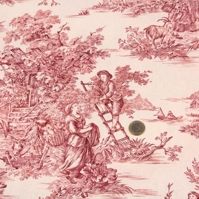 Tissu coton épais demi - natté TOILE DE JOUY, grande largeur 280cm : bleu, vert, rouge, noir - OEKO - TEX - TissusPapi.com