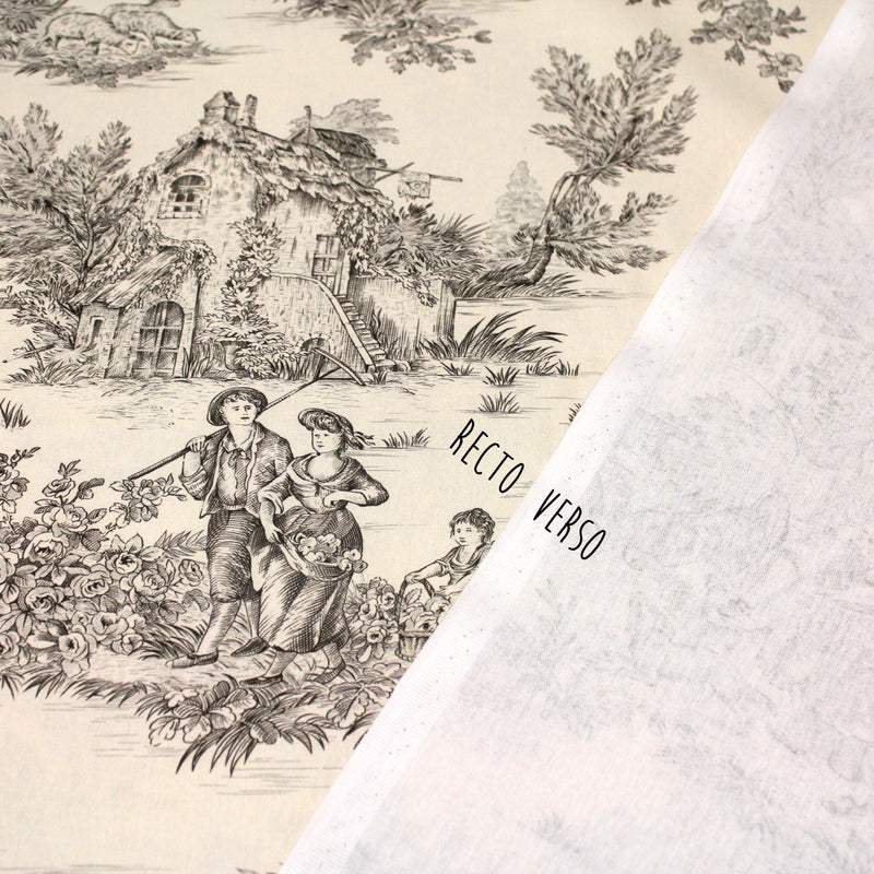 Tissu coton épais demi - natté TOILE DE JOUY, grande largeur 280cm : bleu, vert, rouge, noir - OEKO - TEX - TissusPapi.com