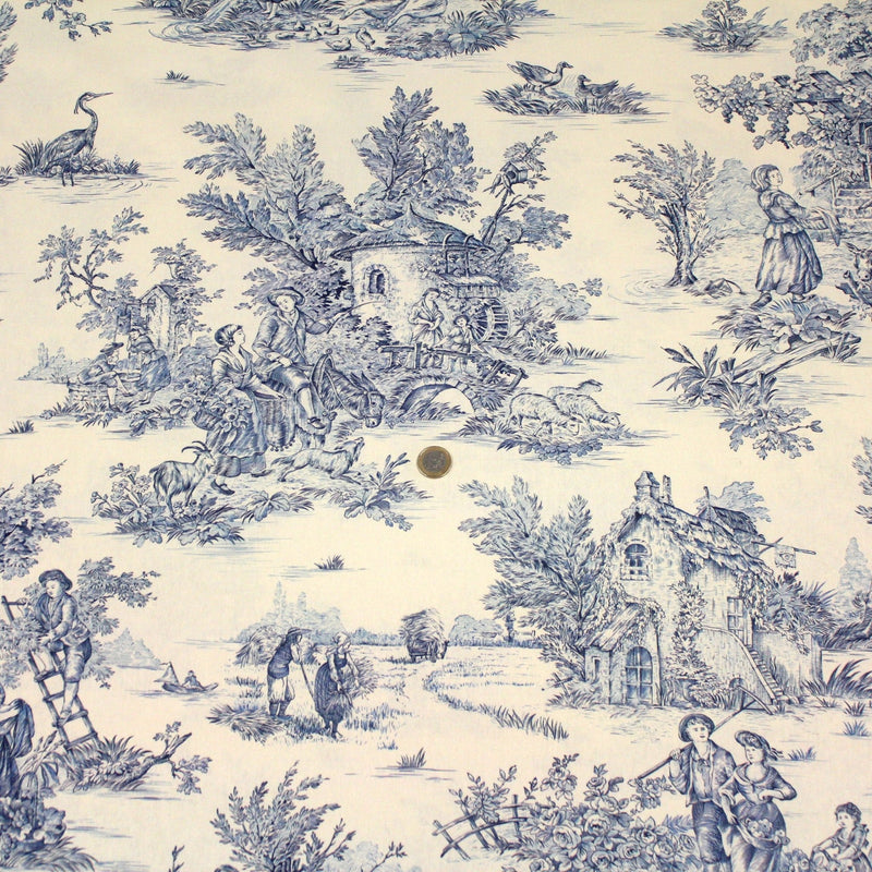 Tissu coton épais demi - natté TOILE DE JOUY, grande largeur 280cm : bleu, vert, rouge, noir - OEKO - TEX - TissusPapi.com