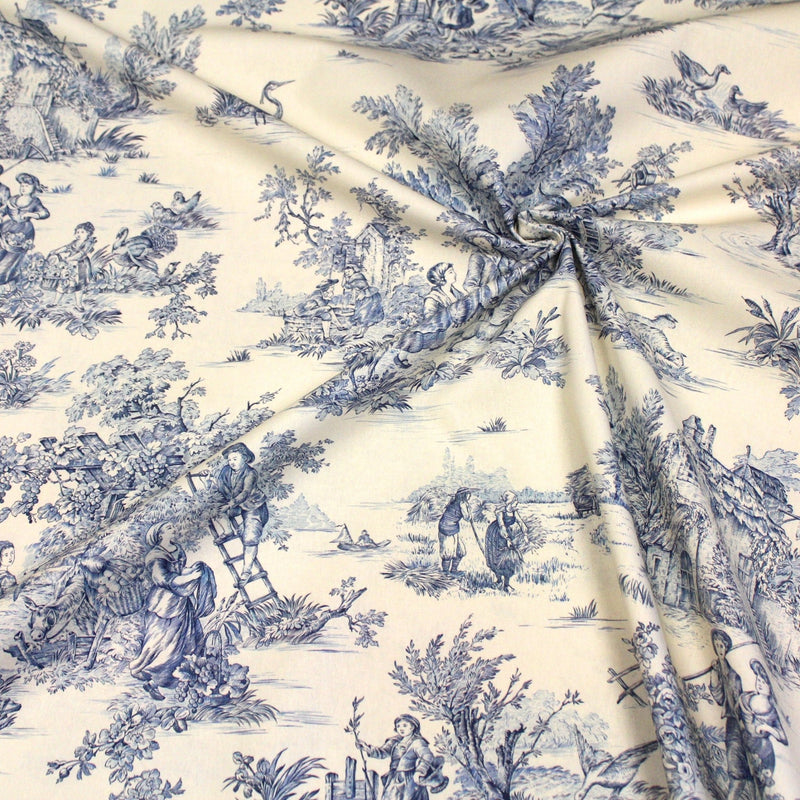 Tissu coton épais demi - natté TOILE DE JOUY, grande largeur 280cm : bleu, vert, rouge, noir - OEKO - TEX - TissusPapi.com