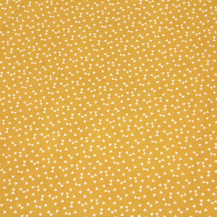 Tissu de coton aux petits triangles blancs, fond jaune moutarde - OEKO-TEX®