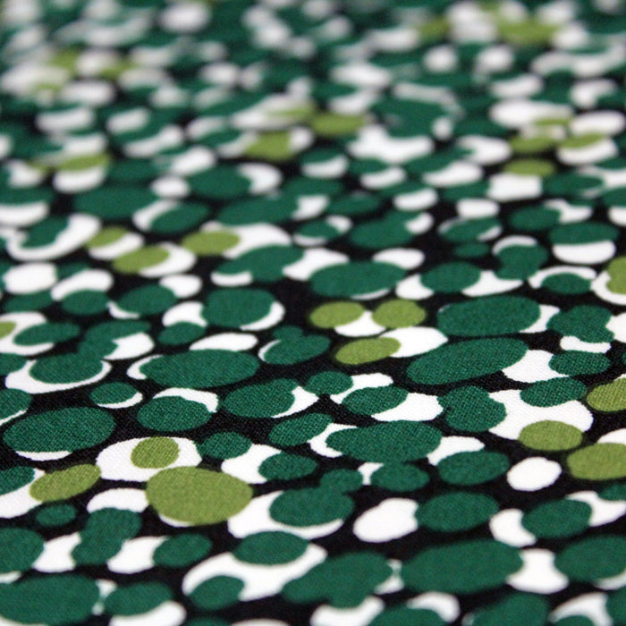 Tissu de coton aux pois verts & blancs, fond bleu marine - OEKO-TEX®