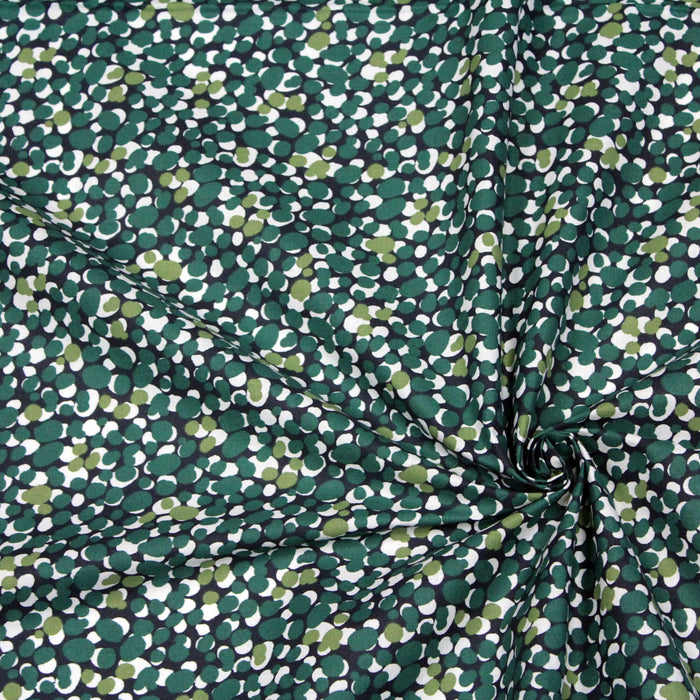 Tissu de coton aux pois verts & blancs, fond bleu marine - OEKO-TEX®