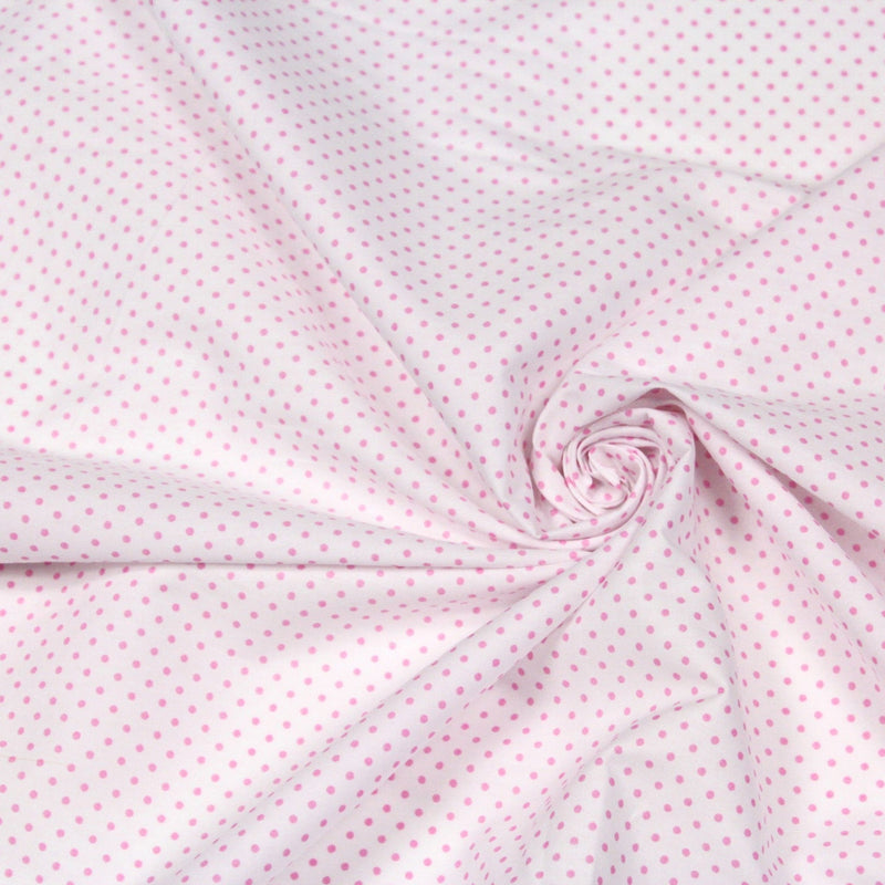Tissu popeline de coton blanche à pois roses - COLLECTION POLKA DOT - TissusPapi.com