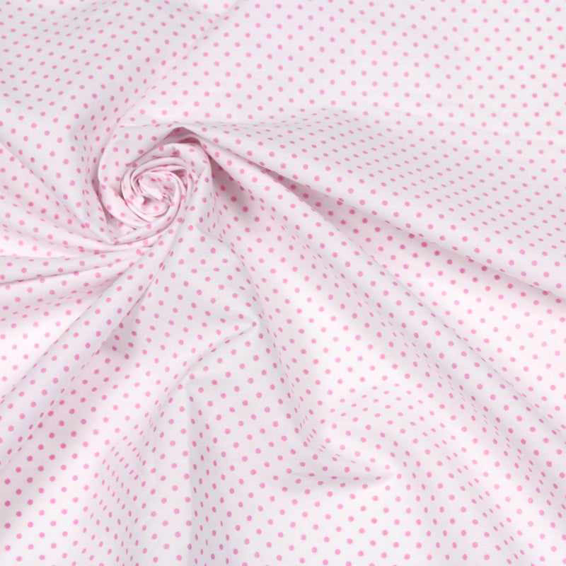 Tissu popeline de coton blanche à pois roses - COLLECTION POLKA DOT - TissusPapi.com