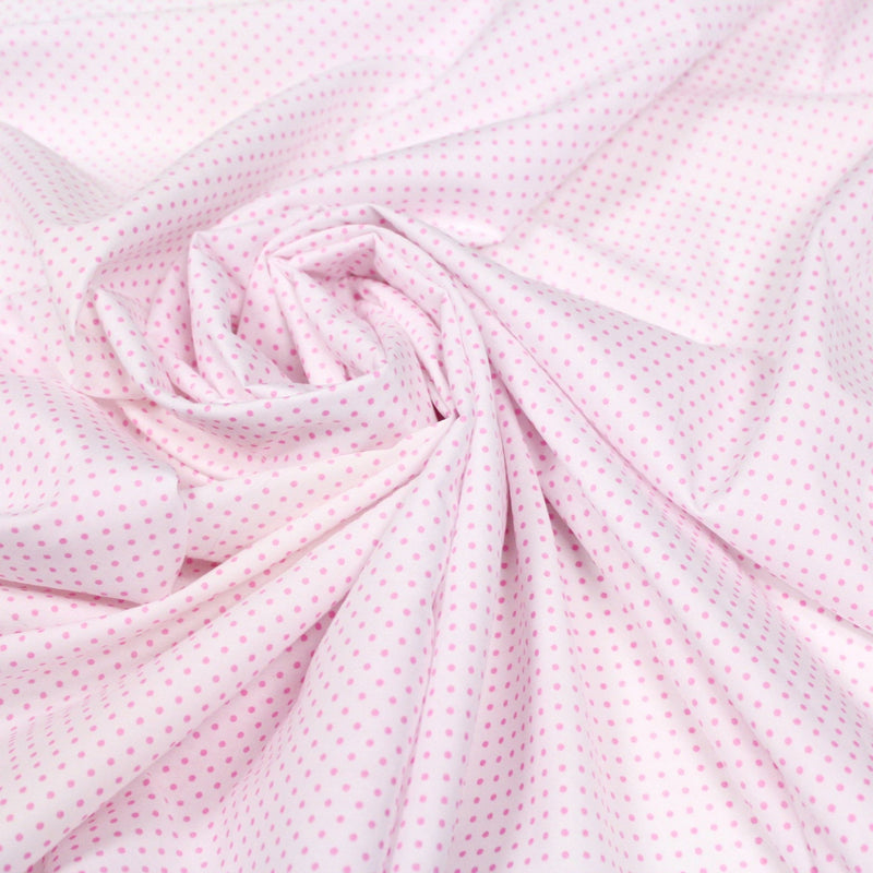 Tissu popeline de coton blanche à pois roses - COLLECTION POLKA DOT - TissusPapi.com