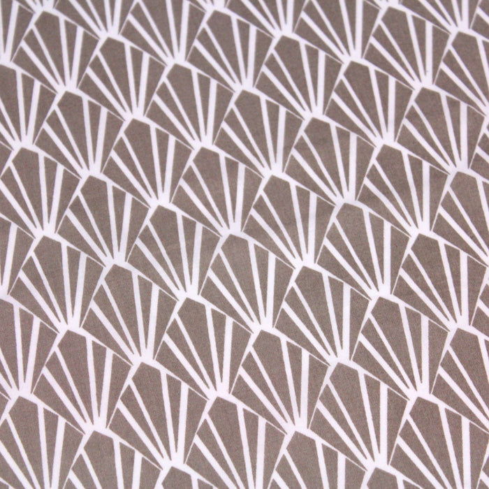 Tissu de coton ART DÉCO au motif géométrique blanc & taupe - OEKO-TEX®