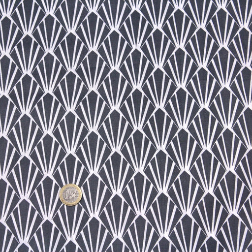 Tissu de coton ART DÉCO au motif géométrique blanc & gris - OEKO-TEX® - tissuspapi