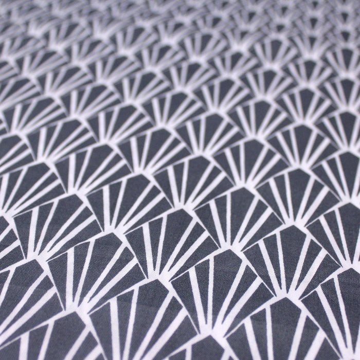 Tissu de coton ART DÉCO au motif géométrique blanc & gris - OEKO-TEX®