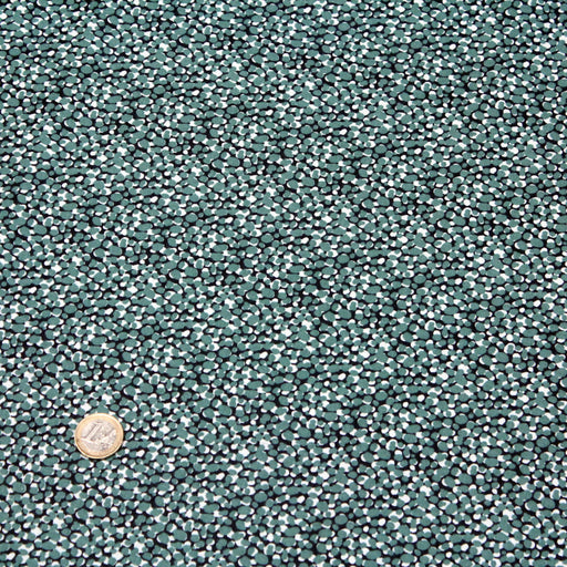Tissu de coton aux pois vert canard & blancs, fond bleu marine - OEKO-TEX®