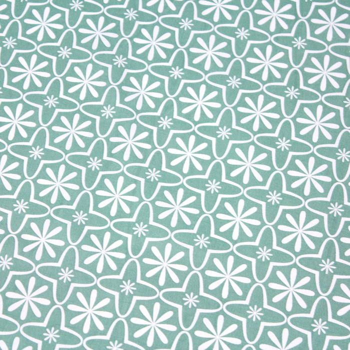 Tissu de coton AZULEJOS au motif géométrique blanc, fond vert menthe - OEKO-TEX® - tissuspapi