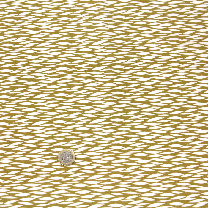 Tissu de coton aux gouttes blanches, fond ocre - OEKO-TEX®