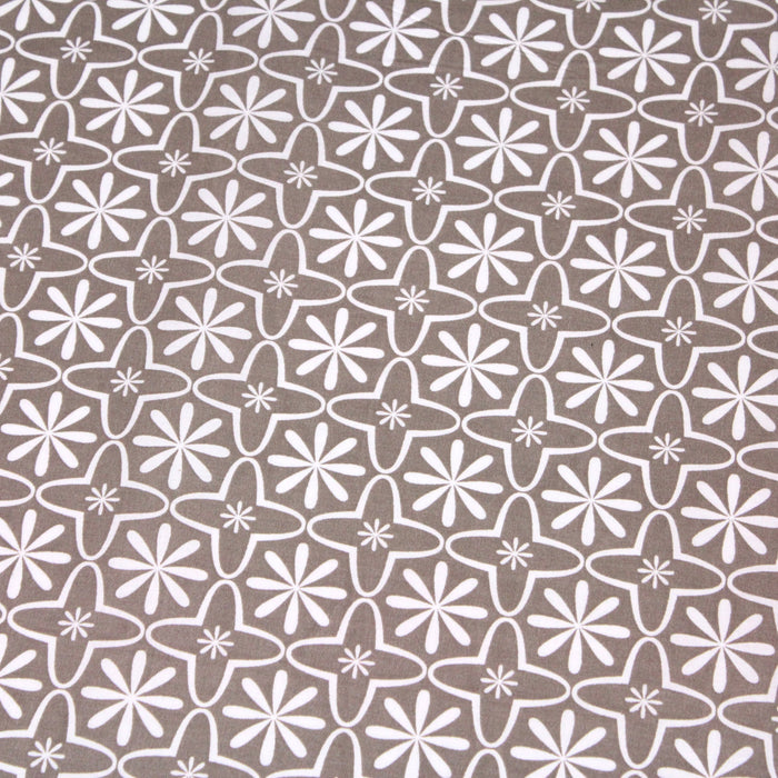 Tissu de coton AZULEJOS au motif géométrique blanc, fond taupe - OEKO-TEX®