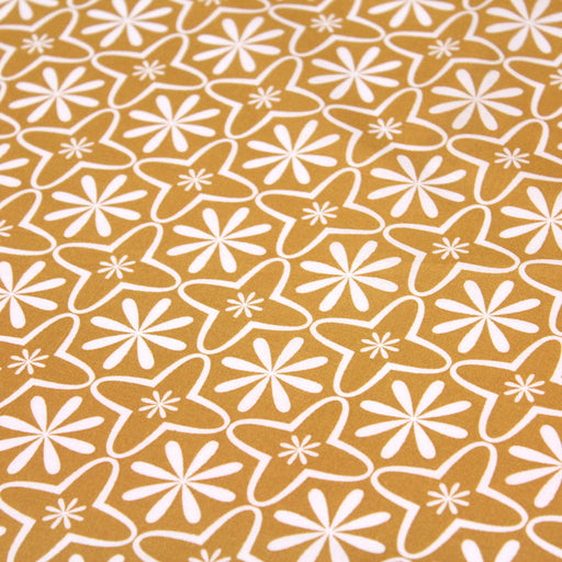 Tissu de coton AZULEJOS au motif géométrique blanc, fond jaune moutarde - OEKO-TEX® - tissuspapi