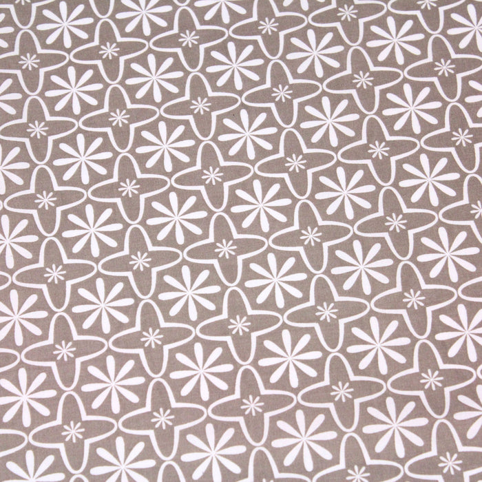 Tissu de coton AZULEJOS au motif géométrique blanc, fond taupe - OEKO-TEX® - tissuspapi