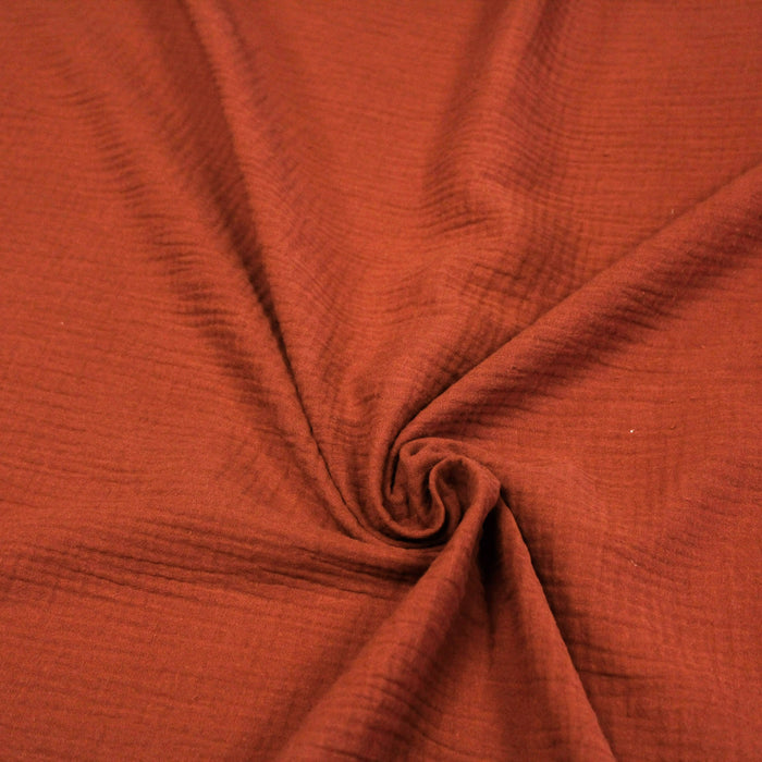 Tissu double gaze de coton gaufrée orange rouille - Oeko-Tex - tissuspapi