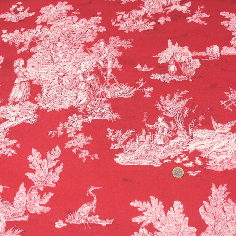 Tissu Toile de Jouy traditionnelle, nombreux fonds très colorés au choix, grande largeur 280cm - OEKO - TEX STANDARD 100 - TissusPapi.com