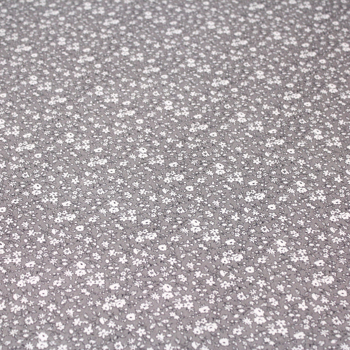 Tissu de coton VICTOIRE aux fleurs blanches, fond gris - Oeko-Tex