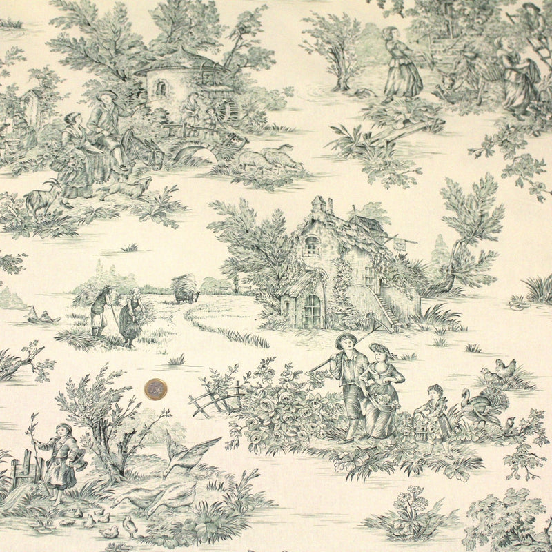 Tissu coton épais demi - natté TOILE DE JOUY, grande largeur 280cm : bleu, vert, rouge, noir - OEKO - TEX - TissusPapi.com