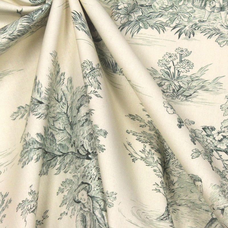 Tissu coton épais demi - natté TOILE DE JOUY, grande largeur 280cm : bleu, vert, rouge, noir - OEKO - TEX - TissusPapi.com