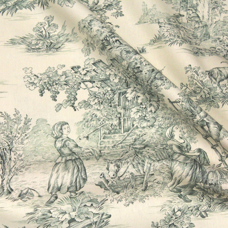 Tissu coton épais demi - natté TOILE DE JOUY, grande largeur 280cm : bleu, vert, rouge, noir - OEKO - TEX - TissusPapi.com