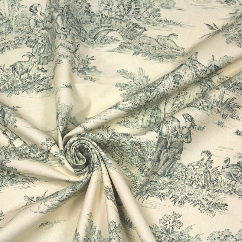 Tissu coton épais demi - natté TOILE DE JOUY, grande largeur 280cm : bleu, vert, rouge, noir - OEKO - TEX - TissusPapi.com