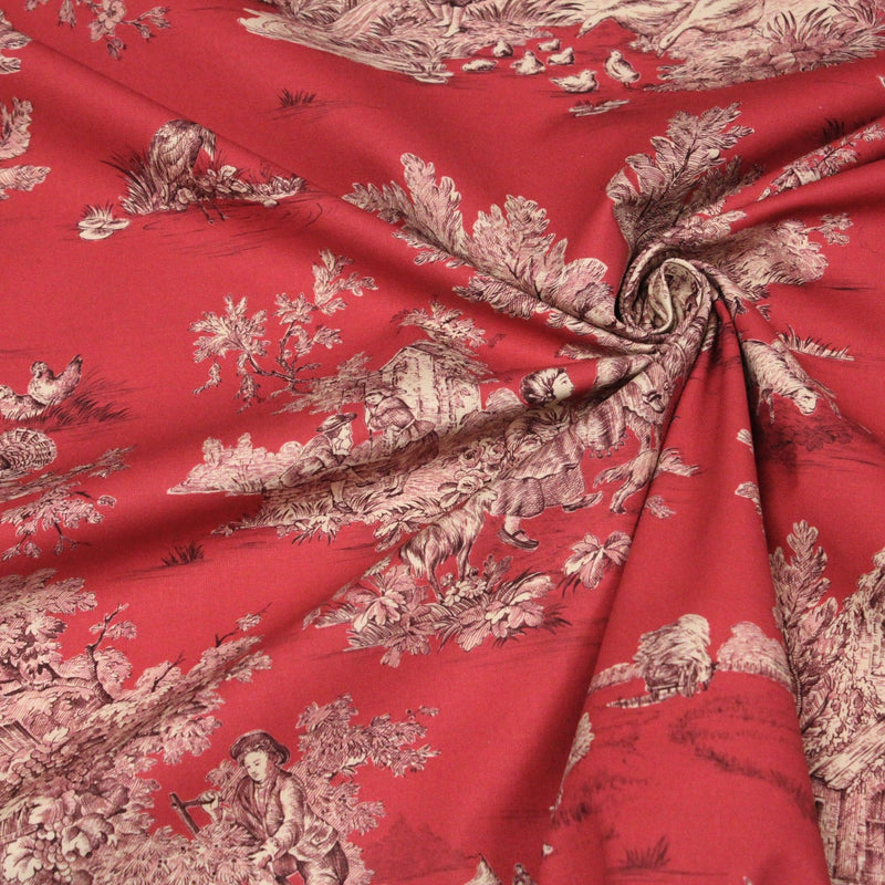Tissu Toile de Jouy traditionnelle, nombreux fonds très colorés au choix, grande largeur 280cm - OEKO - TEX STANDARD 100 - TissusPapi.com