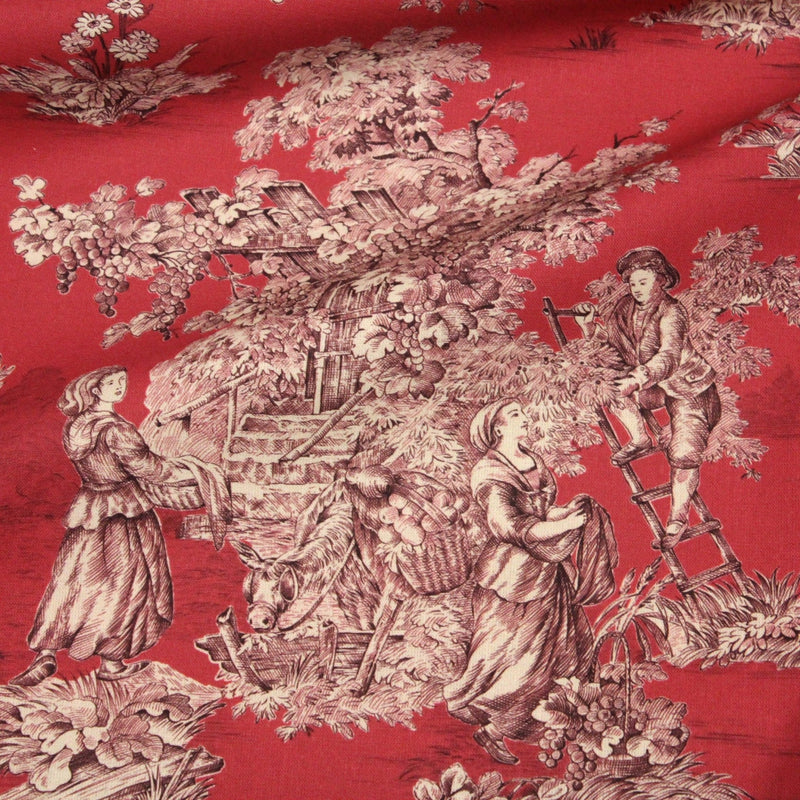 Tissu Toile de Jouy traditionnelle, nombreux fonds très colorés au choix, grande largeur 280cm - OEKO - TEX STANDARD 100 - TissusPapi.com